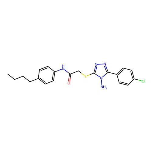 2-((4-amino-5-(4-chlorophenyl)-4H-1,2,4-triazol-3-yl)thio)-N-(4-butylphenyl)acetamide structure