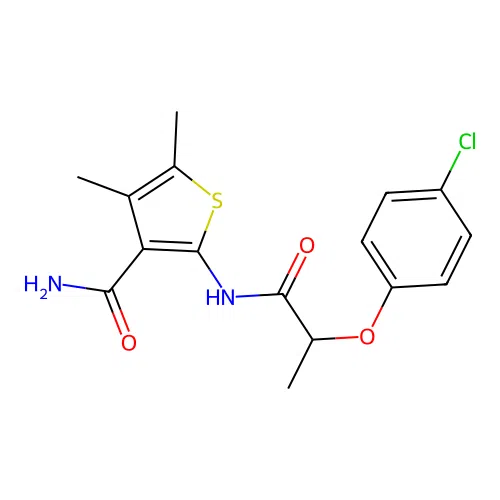 2-{[2-(4-Chlorophenoxy)propanoyl]amino}-4,5-dimethyl-3-thiophenecarboxamide structure