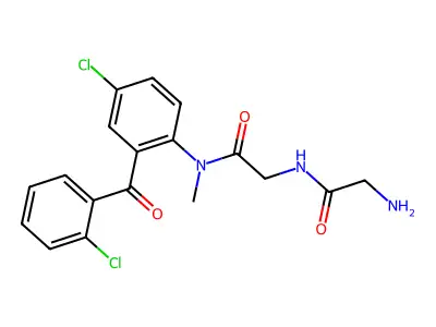 N-(Glycylglycyl)-N-methyl-2',5-dichloro-2-amino-benzophenone hydrate structure