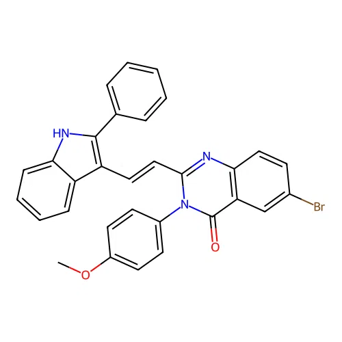 6-Bromo-3-(4-methoxyphenyl)-2-(2-(2-phenyl-1H-indol-3-yl)ethenyl)-4(3H)-quinazolinone structure