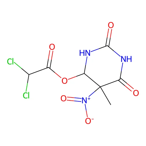 2,6-Dihydroxy-5-methyl-5-nitro-4,5-dihydropyrimidin-4-yl dichloroacetate structure