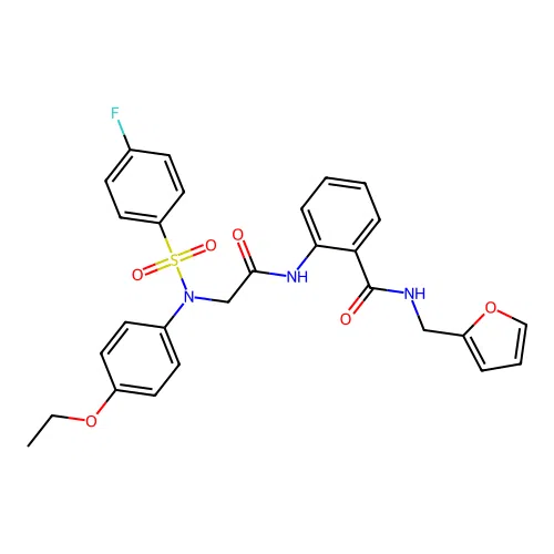 2-[[2-(4-ethoxy-N-(4-fluorophenyl)sulfonylanilino)acetyl]amino]-N-(furan-2-ylmethyl)benzamide structure