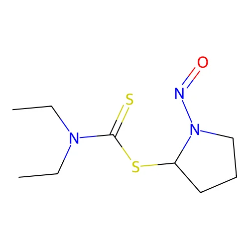 Diethyldithiocarbamic acid 1-nitroso-2-pyrrolidinyl ester structure
