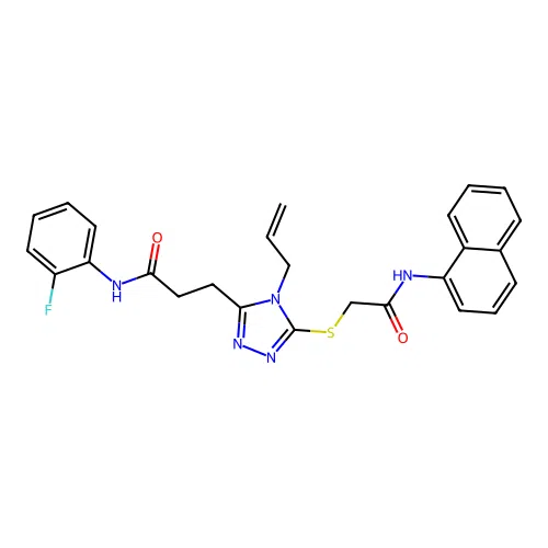 N-(2-fluorophenyl)-3-[5-[2-(naphthalen-1-ylamino)-2-oxoethyl]sulfanyl-4-prop-2-enyl-1,2,4-triazol-3-yl]propanamide structure