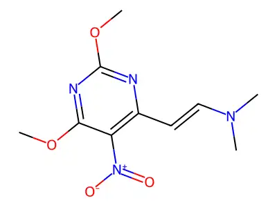 2-(2,6-dimethoxy-5-nitropyrimidin-4-yl)-N,N-dimethylethenamine structure