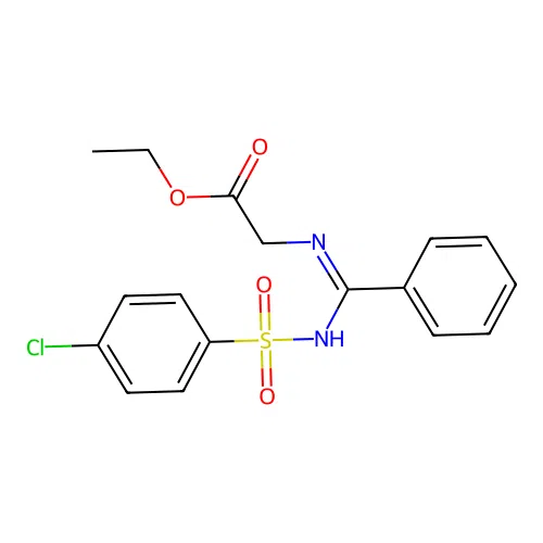 Ethyl 2-[[[(4-chlorophenyl)sulfonylamino]-phenylmethylidene]amino]acetate structure