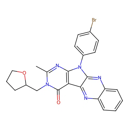 11-(4-bromophenyl)-2-methyl-3-((tetrahydrofuran-2-yl)methyl)-3H-pyrimido[5',4':4,5]pyrrolo[2,3-b]quinoxalin-4(11H)-one structure