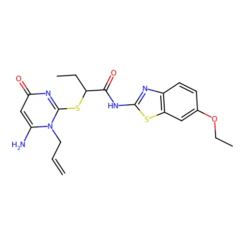 2-(6-amino-4-oxo-1-prop-2-enylpyrimidin-2-yl)sulfanyl-N-(6-ethoxy-1,3-benzothiazol-2-yl)butanamide structure