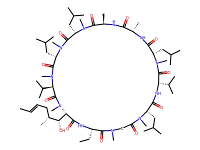 (3S,6S,9S,12R,15S,18S,21R,24S,30S)-30-ETHYL-33-[(1R,2R,4E)-1-HYDROXY-2-METHYLHEX-4-EN-1-YL]-3,21-DIISOPROPYL-1,4,7,10,12,15,19,22,25,28-DECAMETHYL-6,9,18,24-TETRAKIS(2-METHYLPROPYL)-1,4,7,10,13,16,19,22,25,28,31-UNDECAAZACYCLOTRITRIACONTAN-2,5,8,11,14,17,20,23,26,29,32-UNDECONE structure
