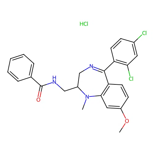 Benzamide, N-((5-(2,4-dichlorophenyl)-8-methoxy-1-methyl-2,3-dihydro-1H- 1,4-benzodiazepin-2-yl)methyl)-, monohydrochloride structure