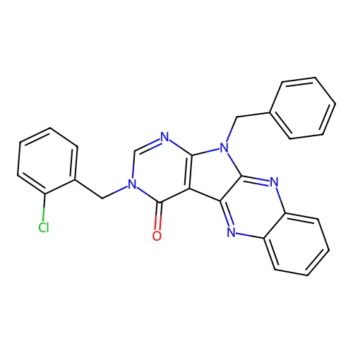 11-benzyl-3-(2-chlorobenzyl)-3H-pyrimido[5',4':4,5]pyrrolo[2,3-b]quinoxalin-4(11H)-one structure