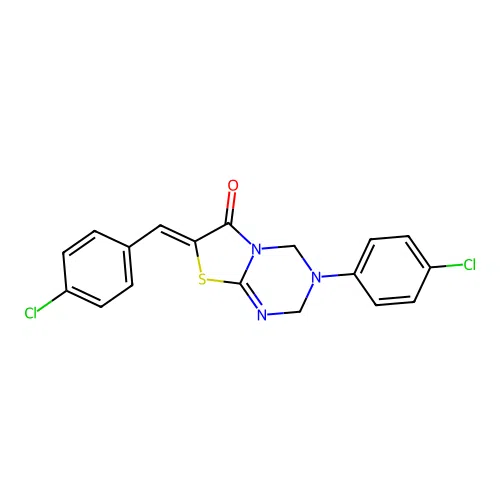 (7Z)-3-(4-chlorophenyl)-7-[(4-chlorophenyl)methylidene]-2,4-dihydro-[1,3]thiazolo[3,2-a][1,3,5]triazin-6-one structure