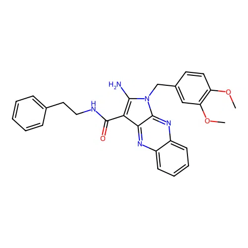 2-amino-1-(3,4-dimethoxybenzyl)-N-(2-phenylethyl)-1H-pyrrolo[2,3-b]quinoxaline-3-carboxamide structure