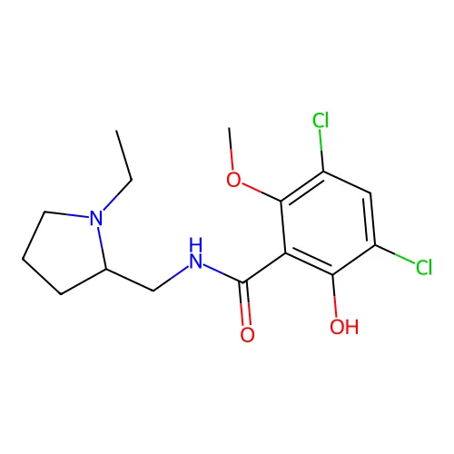 3,5-dichloro-N-[(1-ethylpyrrolidin-2-yl)methyl]-2-hydroxy-6-methoxybenzamide structure
