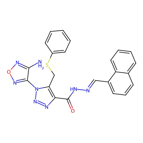 (E)-1-(4-amino-1,2,5-oxadiazol-3-yl)-N'-(naphthalen-1-ylmethylene)-5-((phenylthio)methyl)-1H-1,2,3-triazole-4-carbohydrazide structure