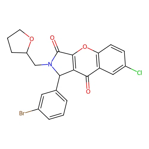 1-(3-bromophenyl)-7-chloro-2-(tetrahydrofuran-2-ylmethyl)-1,2-dihydrochromeno[2,3-c]pyrrole-3,9-dione structure