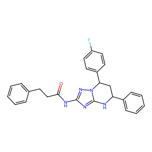 N-(7-(4-fluorophenyl)-5-phenyl-4,5,6,7-tetrahydro-[1,2,4]triazolo[1,5-a]pyrimidin-2-yl)-3-phenylpropanamide structure