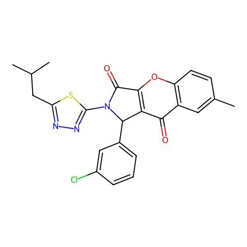 1-(3-chlorophenyl)-2-(5-isobutyl-1,3,4-thiadiazol-2-yl)-7-methyl-1,2-dihydrochromeno[2,3-c]pyrrole-3,9-dione structure