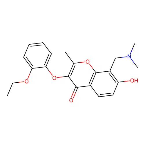 8-((dimethylamino)methyl)-3-(2-ethoxyphenoxy)-7-hydroxy-2-methyl-4H-chromen-4-one structure