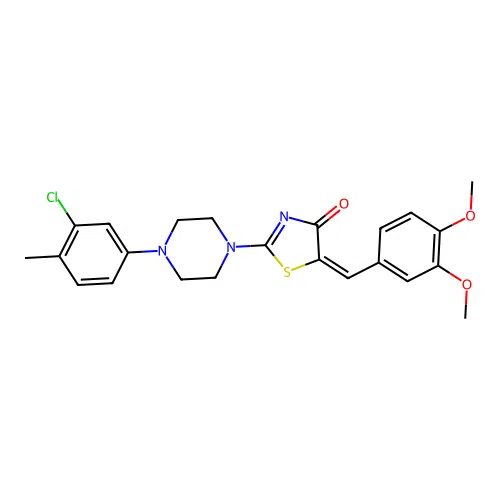 (5E)-2-[4-(3-chloro-4-methylphenyl)piperazin-1-yl]-5-(3,4-dimethoxybenzylidene)-1,3-thiazol-4(5H)-one structure