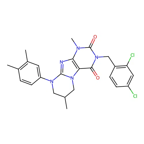 3-(2,4-dichlorobenzyl)-9-(3,4-dimethylphenyl)-1,7-dimethyl-6,7,8,9-tetrahydropyrimido[2,1-f]purine-2,4(1H,3H)-dione structure