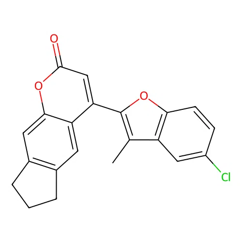 4-(5-chloro-3-methyl-1-benzofuran-2-yl)-7,8-dihydro-6H-cyclopenta[g]chromen-2-one structure