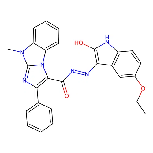 (Z)-N'-(5-ethoxy-2-oxoindolin-3-ylidene)-9-methyl-2-phenyl-9H-benzo[d]imidazo[1,2-a]imidazole-3-carbohydrazide structure