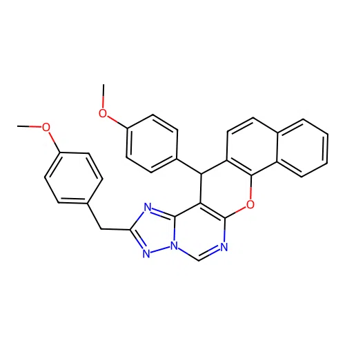 2-(4-methoxybenzyl)-14-(4-methoxyphenyl)-14H-benzo[7,8]chromeno[3,2-e][1,2,4]triazolo[1,5-c]pyrimidine structure