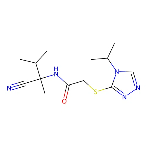 N-(1-cyano-1,2-dimethylpropyl)-2-{[4-(propan-2-yl)-4H-1,2,4-triazol-3-yl]sulfanyl}acetamide structure