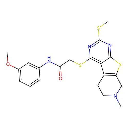 N-(3-methoxyphenyl)-2-((7-methyl-2-(methylthio)-5,6,7,8-tetrahydropyrido[4',3':4,5]thieno[2,3-d]pyrimidin-4-yl)thio)acetamide structure