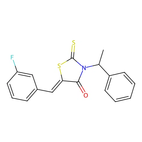 (5Z)-5-(3-fluorobenzylidene)-3-(1-phenylethyl)-2-thioxo-1,3-thiazolidin-4-one structure