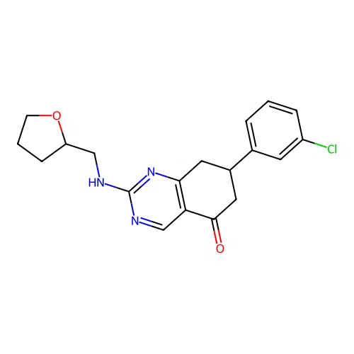 7-(3-chlorophenyl)-2-(oxolan-2-ylmethylamino)-7,8-dihydro-6H-quinazolin-5-one structure