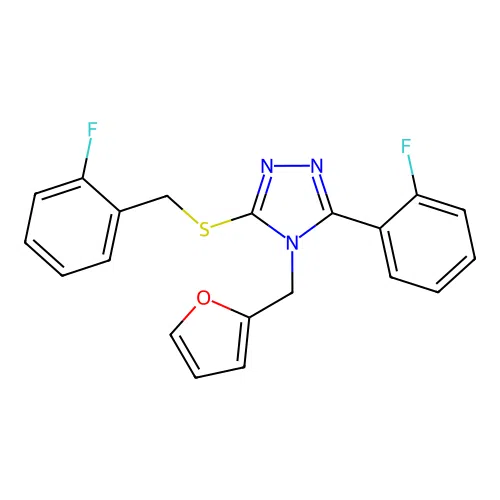 3-((2-fluorobenzyl)thio)-5-(2-fluorophenyl)-4-(furan-2-ylmethyl)-4H-1,2,4-triazole structure
