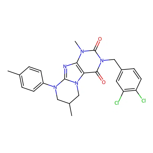 3-(3,4-dichlorobenzyl)-1,7-dimethyl-9-(4-methylphenyl)-6,7,8,9-tetrahydropyrimido[2,1-f]purine-2,4(1H,3H)-dione structure