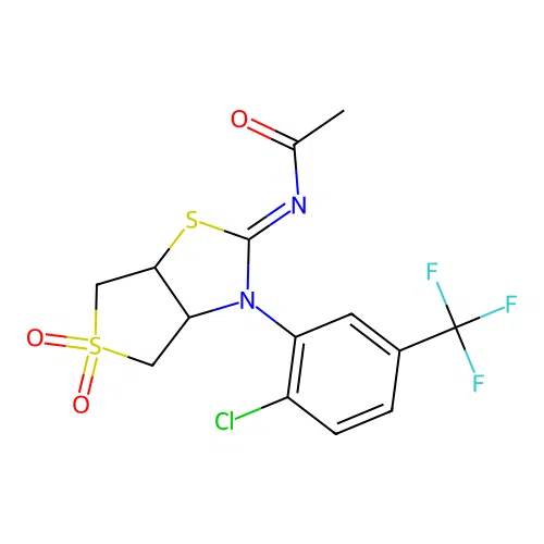 N-[(2Z)-3-[2-chloro-5-(trifluoromethyl)phenyl]-5,5-dioxidotetrahydrothieno[3,4-d][1,3]thiazol-2(3H)-ylidene]acetamide structure