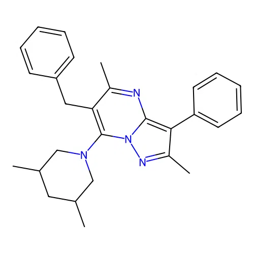 6-benzyl-7-(3,5-dimethylpiperidin-1-yl)-2,5-dimethyl-3-phenylpyrazolo[1,5-a]pyrimidine structure