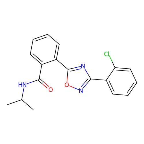 2-[3-(2-chlorophenyl)-1,2,4-oxadiazol-5-yl]-N-propan-2-ylbenzamide structure