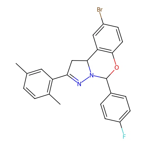 9-bromo-2-(2,5-dimethylphenyl)-5-(4-fluorophenyl)-1,10b-dihydropyrazolo[1,5-c][1,3]benzoxazine structure