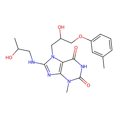 7-[2-hydroxy-3-(3-methylphenoxy)propyl]-8-(2-hydroxypropylamino)-3-methylpurine-2,6-dione structure
