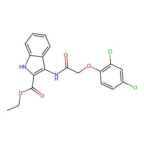 ethyl 3-(2-(2,4-dichlorophenoxy)acetamido)-1H-indole-2-carboxylate structure
