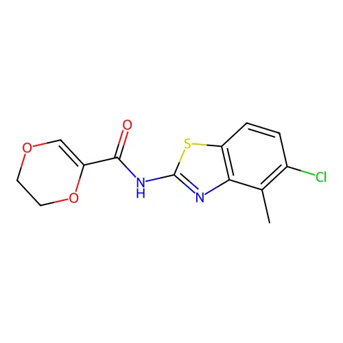 N-(5-chloro-4-methylbenzo[d]thiazol-2-yl)-5,6-dihydro-1,4-dioxine-2-carboxamide structure