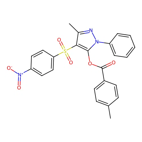 3-methyl-4-((4-nitrophenyl)sulfonyl)-1-phenyl-1H-pyrazol-5-yl 4-methylbenzoate structure