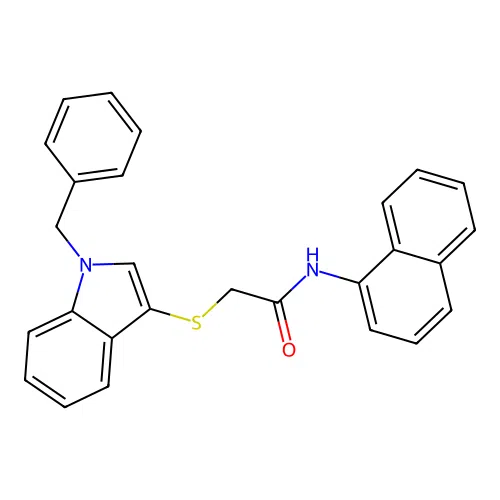 2-((1-benzyl-1H-indol-3-yl)thio)-N-(naphthalen-1-yl)acetamide structure
