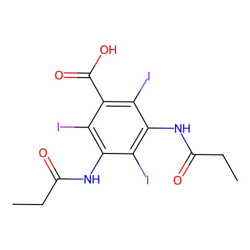 2,4,6-Triiodo-3,5-bis((1-oxopropyl)amino)benzoic acid structure