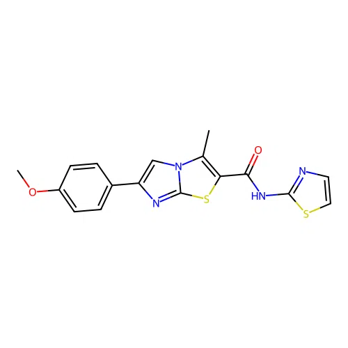 6-(4-methoxyphenyl)-3-methyl-N-(1,3-thiazol-2-yl)imidazo[2,1-b][1,3]thiazole-2-carboxamide structure
