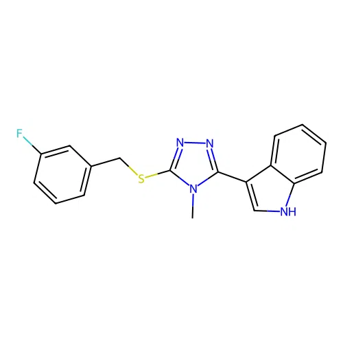 3-(5-((3-fluorobenzyl)thio)-4-methyl-4H-1,2,4-triazol-3-yl)-1H-indole structure
