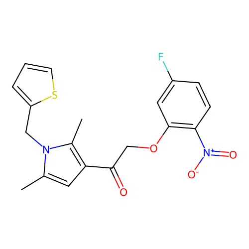 1-(2,5-Dimethyl-1-(thiophen-2-ylmethyl)-1H-pyrrol-3-yl)-2-(5-fluoro-2-nitrophenoxy)ethan-1-one structure