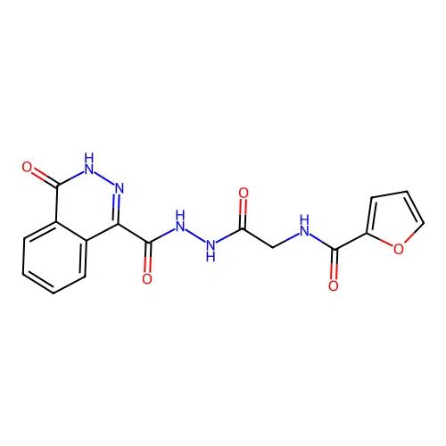 N-[2-oxo-2-[2-(4-oxo-3H-phthalazine-1-carbonyl)hydrazinyl]ethyl]furan-2-carboxamide structure