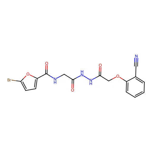 5-bromo-N-[2-[2-[2-(2-cyanophenoxy)acetyl]hydrazinyl]-2-oxoethyl]furan-2-carboxamide structure