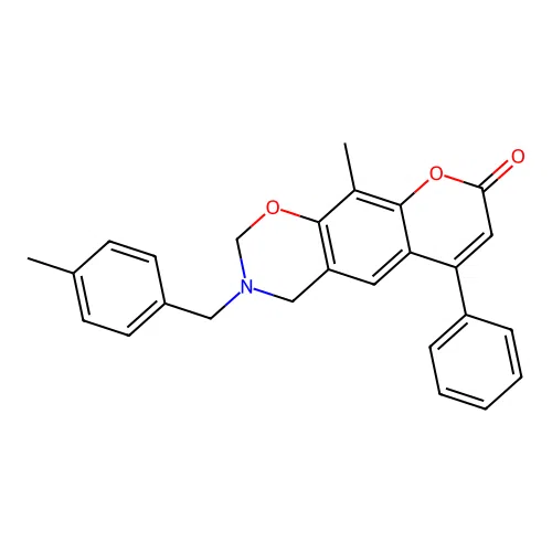 10-methyl-3-(4-methylbenzyl)-6-phenyl-3,4-dihydrochromeno[6,7-e][1,3]oxazin-8(2H)-one structure